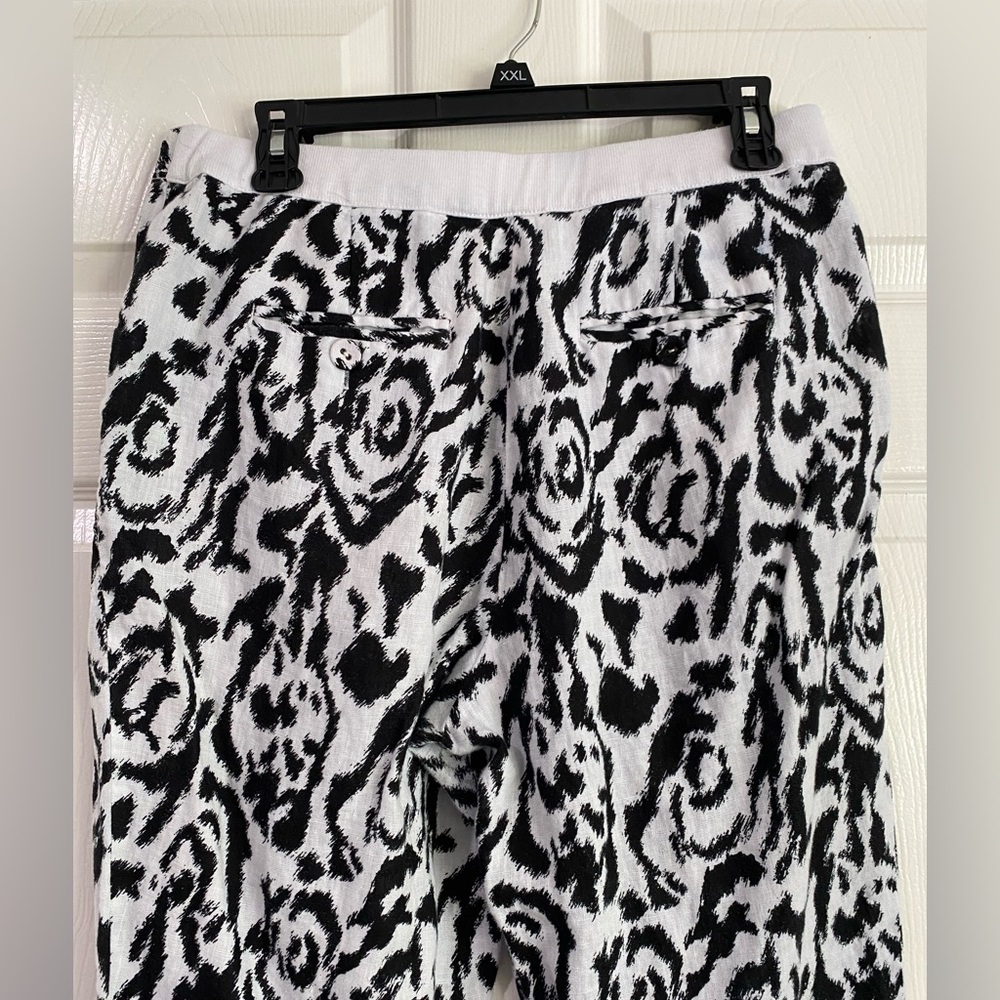 Madison 100% Linen Pants Size 12 Black and White Elastic Waist Drawstring Beach - Picture 10 of 13